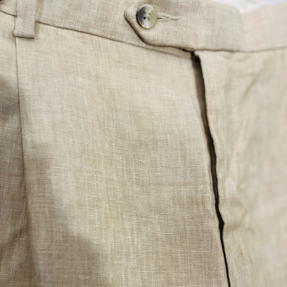 Jos A Bank Mens 38x30  Beige Linen Pleated Cuffed Casual Dress Pants - Picture 4 of 6